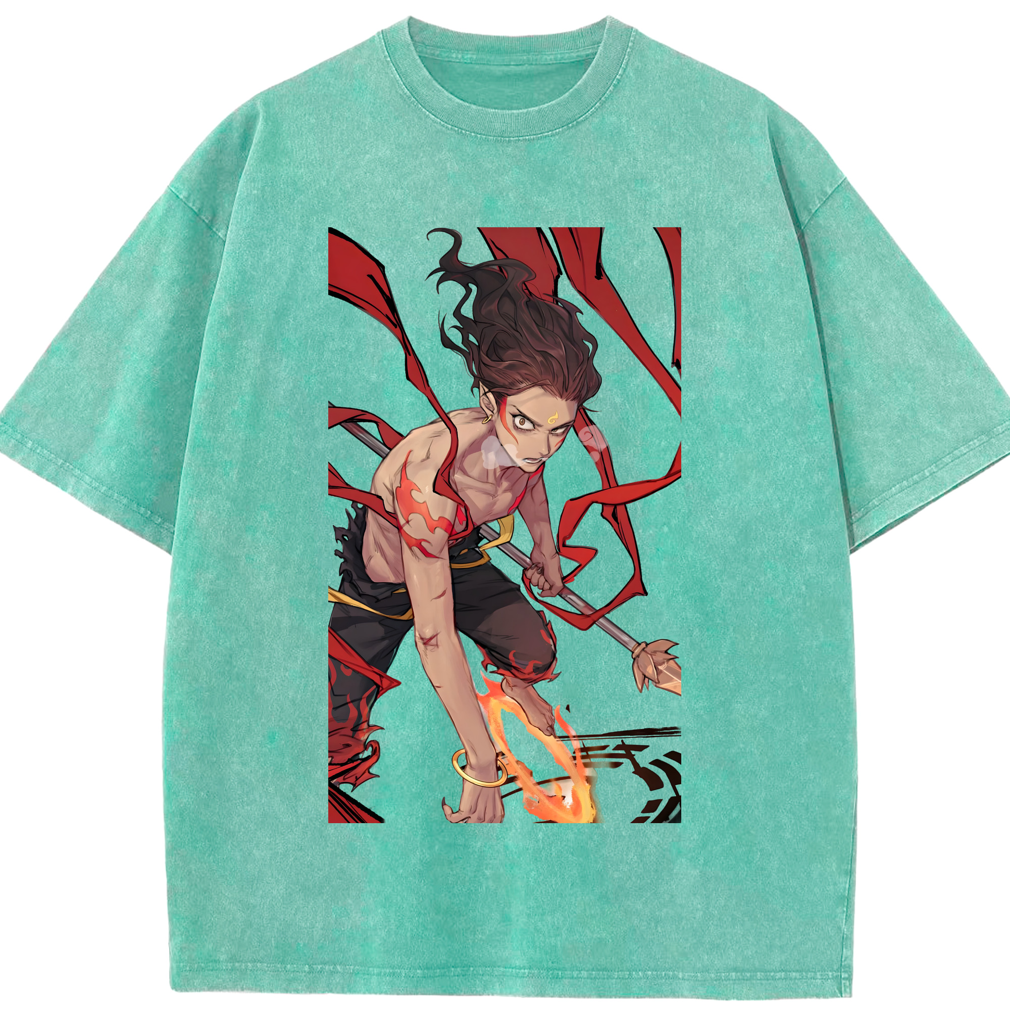 （画像用） Ne Zha 2 ナタ 魔童の大暴れ 綿100% ヴィンテージ風 半袖Tシャツ（フロントプリント）